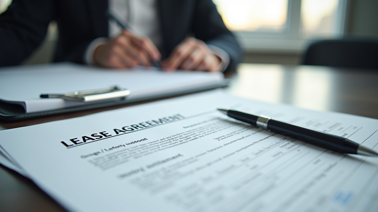 Organized desk with property lease agreement and investor loan documents